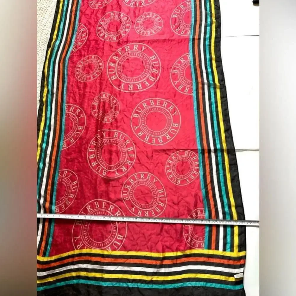 Burberry Silk Lightweight Logo Graphic Scarf in red black xl size